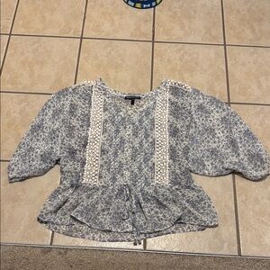 Daniel Rainn Blue Floral Blouse with Lace Accents